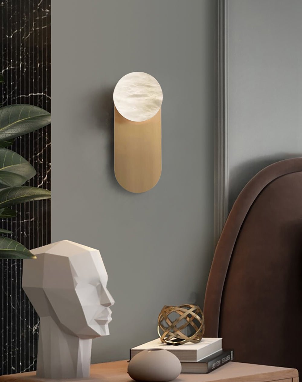Adrion Alabaster Wall Light | Metal & Alabaster | Copper Finish