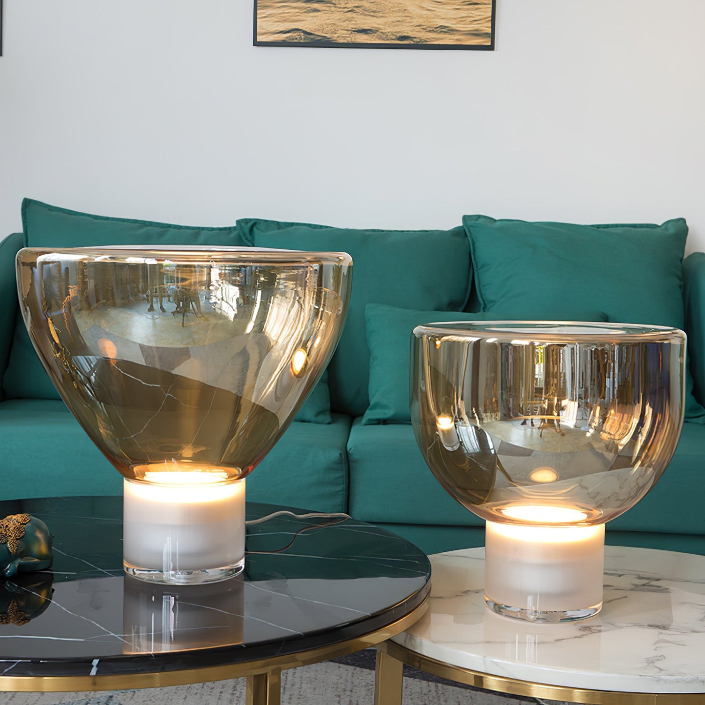 Aella Table Lamp | Glass & Metal | Cognac & Smoke Grey