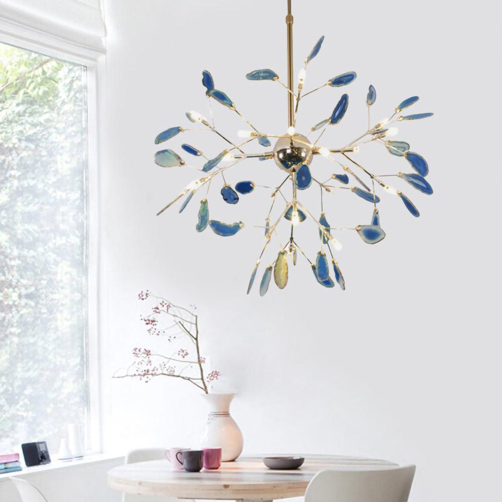 Agate Flake Chandelier | Natural Agate & Metal | Gold Finish