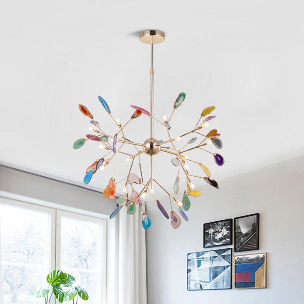 Agate Flake Chandelier | Natural Agate & Metal | Gold Finish