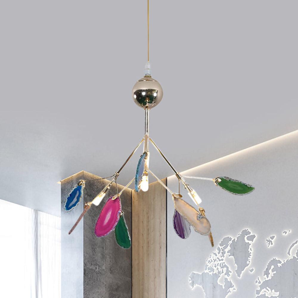 Agate Flake Chandelier | Natural Agate & Metal | Gold Finish