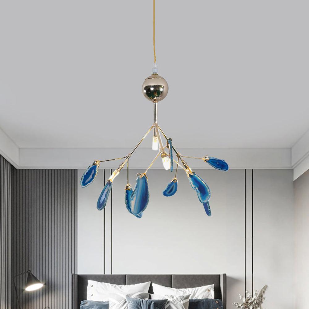 Agate Flake Chandelier | Natural Agate & Metal | Gold Finish