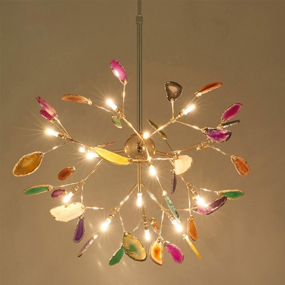 Agate Flake Chandelier | Natural Agate & Metal | Gold Finish