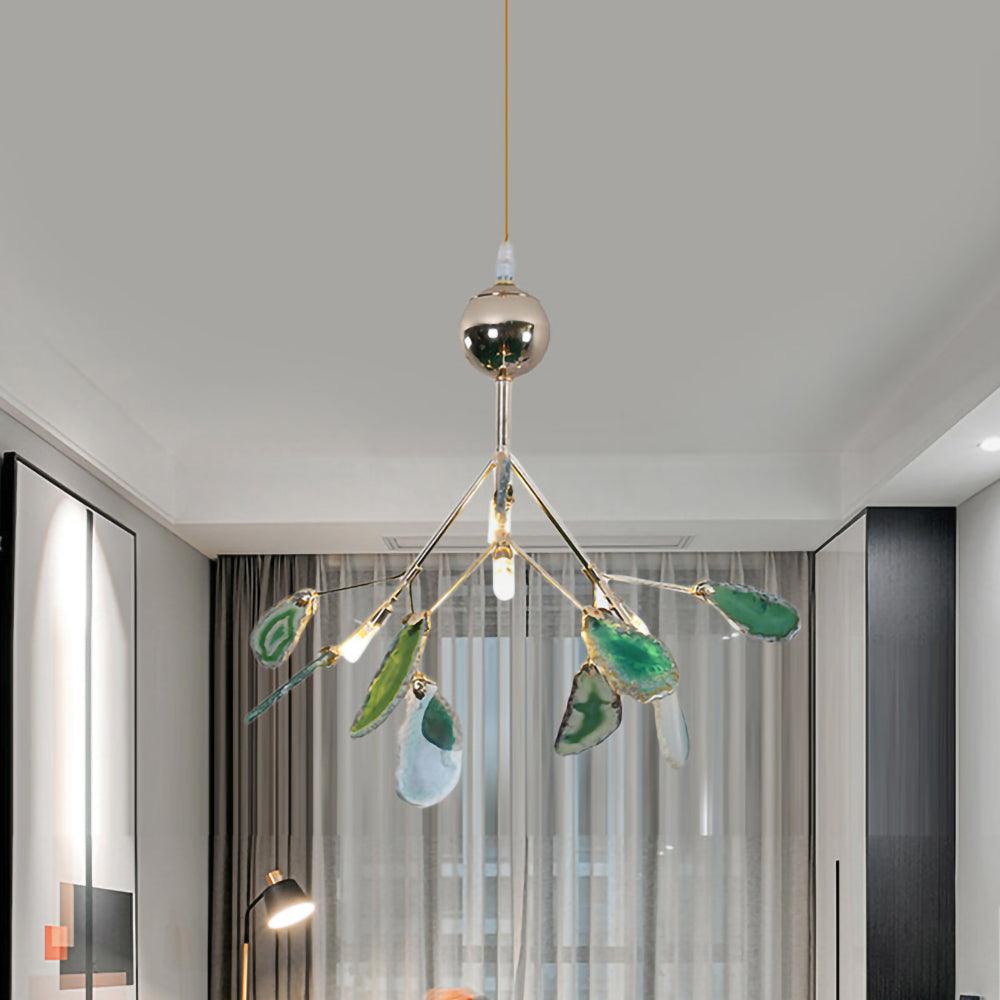 Agate Flake Chandelier | Natural Agate & Metal | Gold Finish