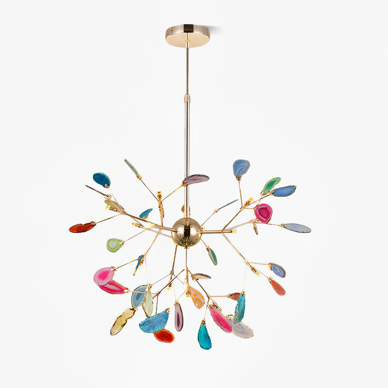 Agate Flake Chandelier | Natural Agate & Metal | Gold Finish
