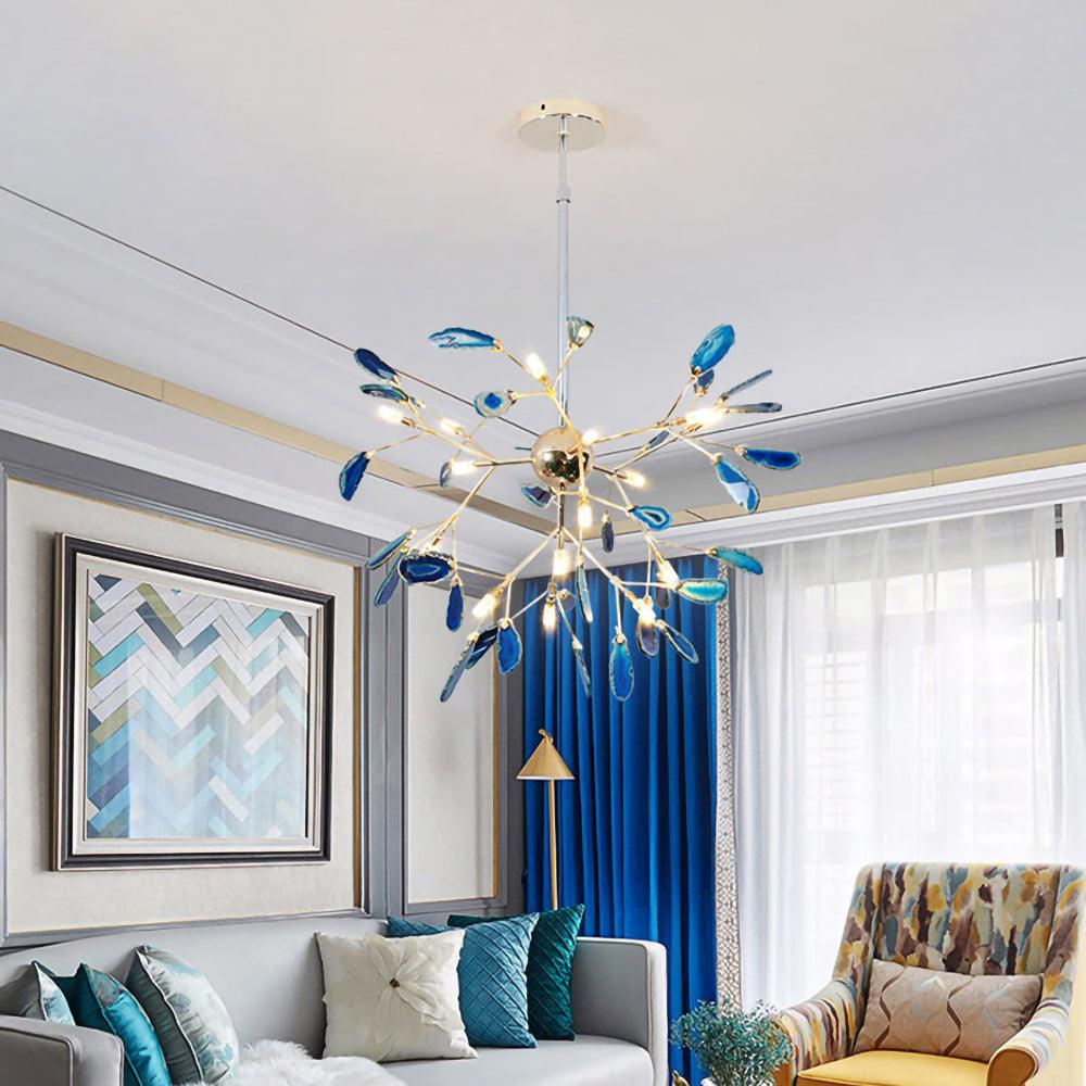 Agate Flake Chandelier | Natural Agate & Metal | Gold Finish