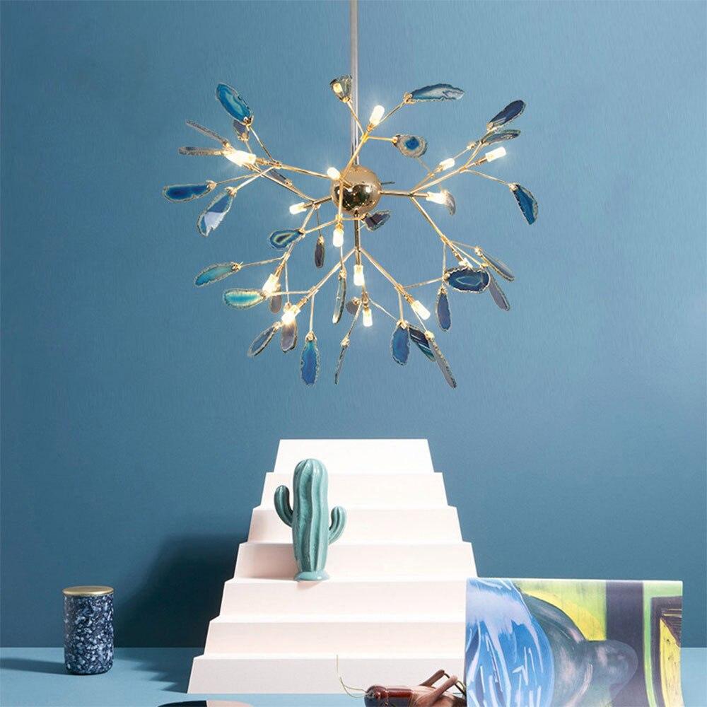 Agate Flake Chandelier | Natural Agate & Metal | Gold Finish