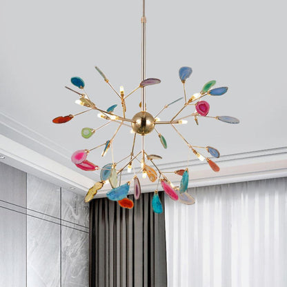 Agate Flake Chandelier | Natural Agate & Metal | Gold Finish