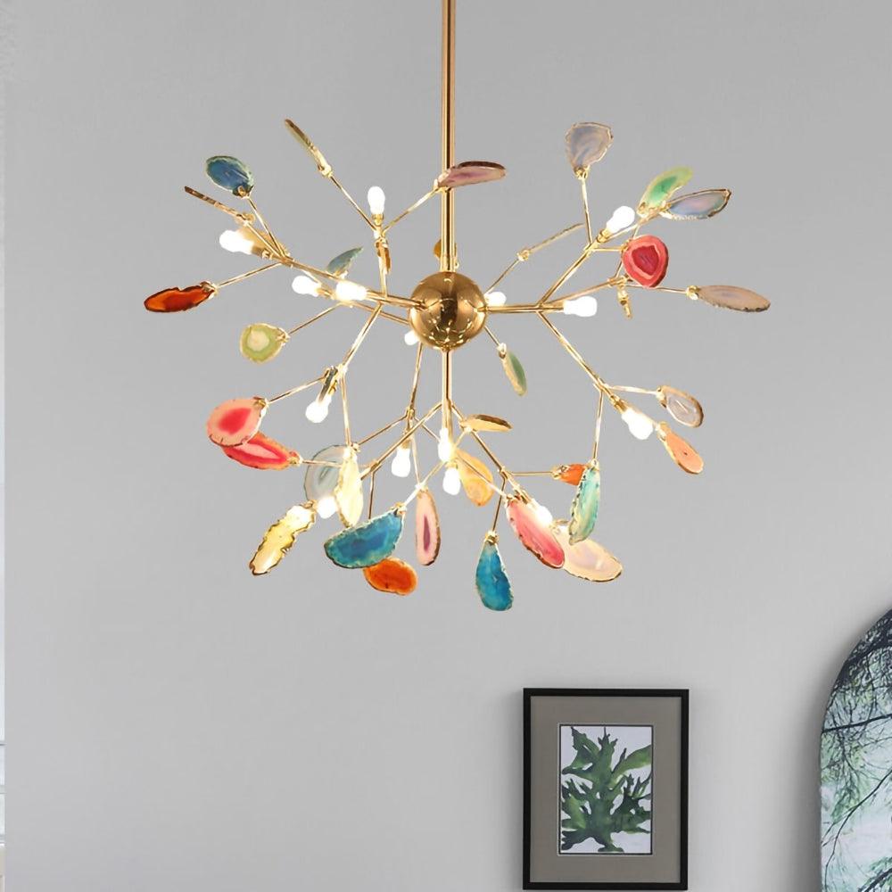 Agate Flake Chandelier | Natural Agate & Metal | Gold Finish