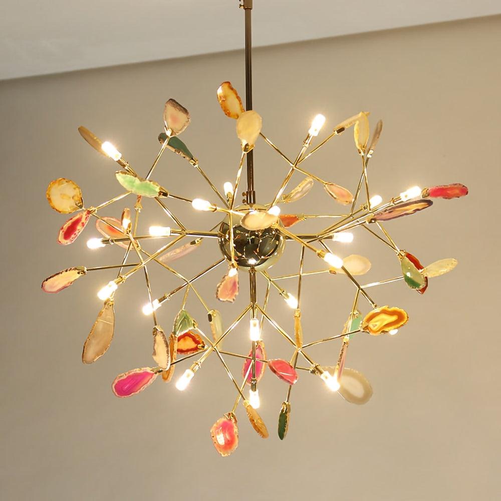 Agate Flake Chandelier | Natural Agate & Metal | Gold Finish