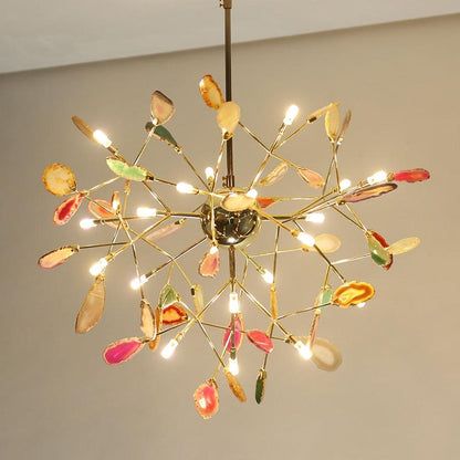 Agate Flake Chandelier | Natural Agate & Metal | Gold Finish
