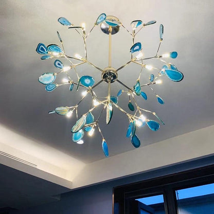 Agate Flake Chandelier | Natural Agate & Metal | Gold Finish