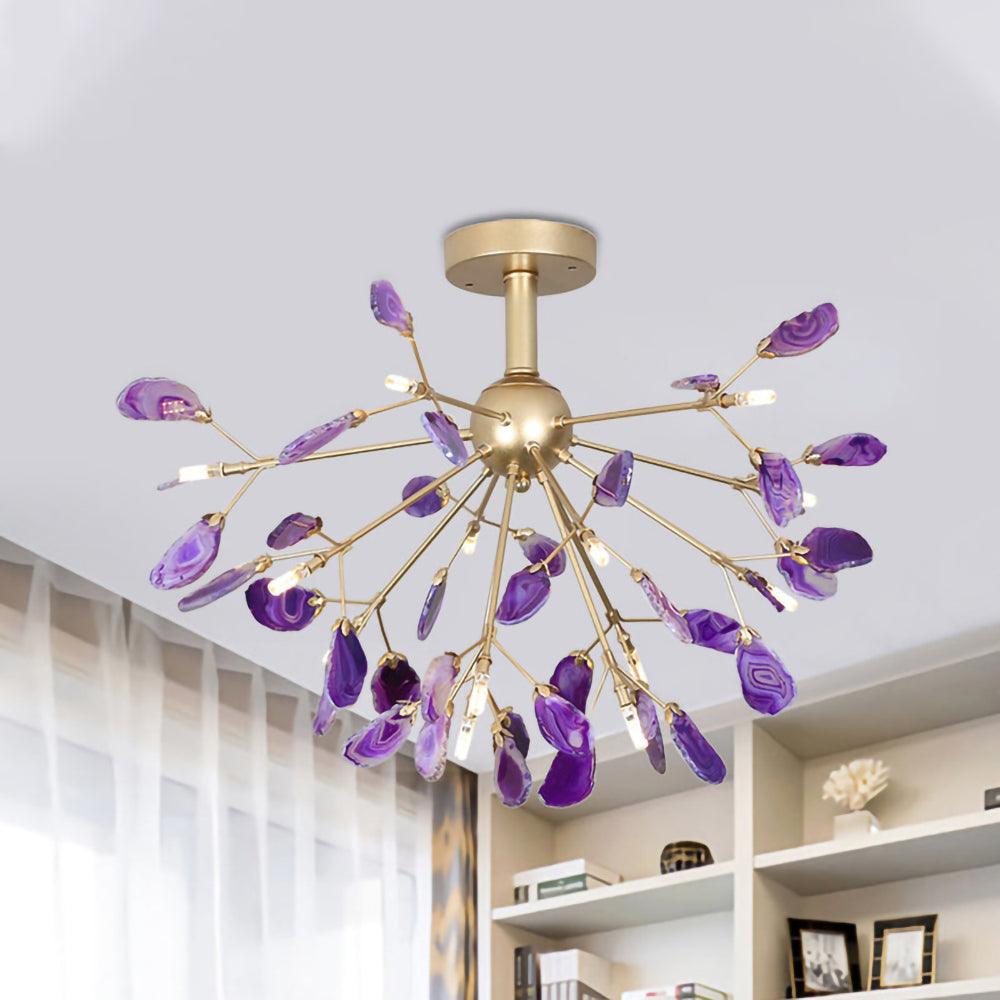 Agate Flake Chandelier | Natural Agate & Metal | Gold Finish