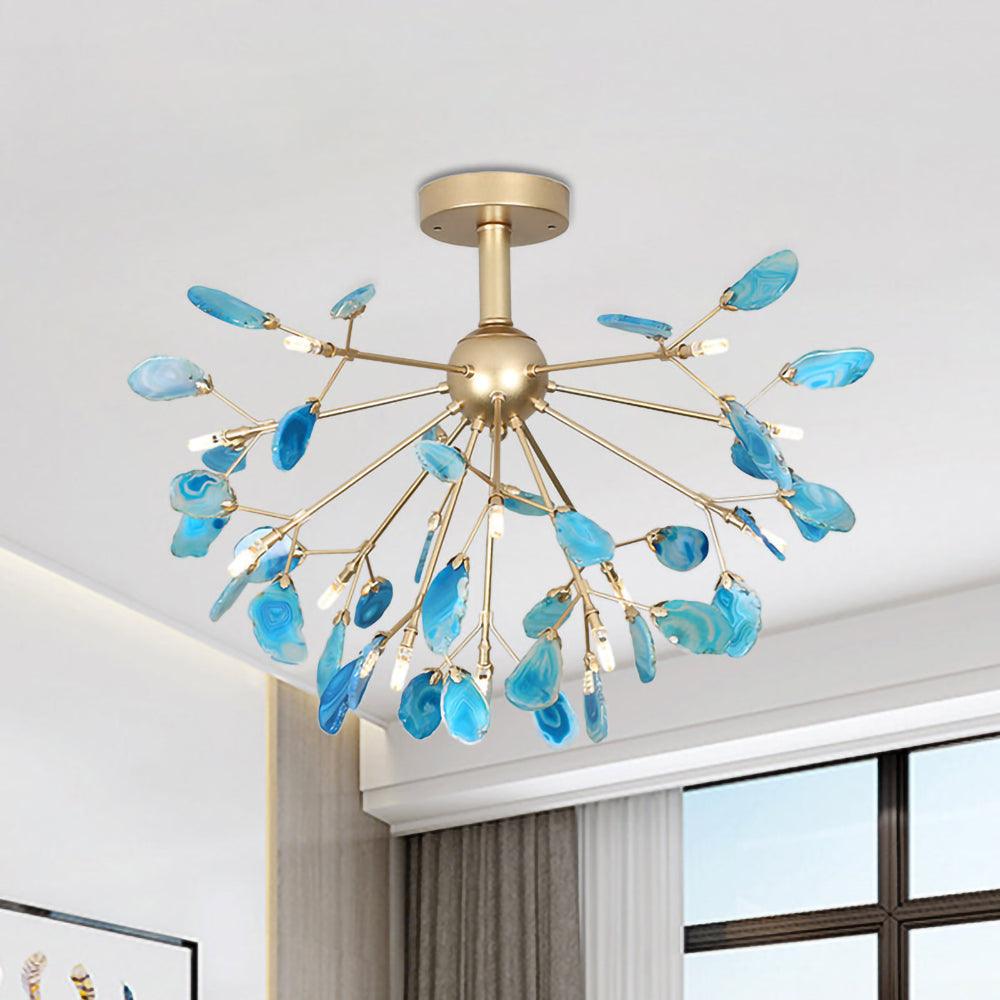 Agate Flake Chandelier | Natural Agate & Metal | Gold Finish