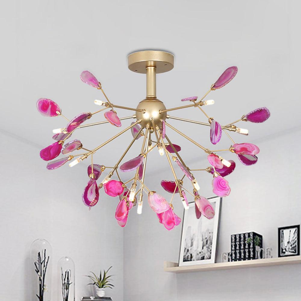 Agate Flake Chandelier | Natural Agate & Metal | Gold Finish
