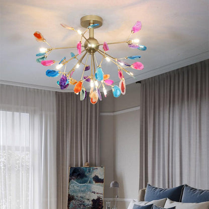 Agate Flake Chandelier | Natural Agate & Metal | Gold Finish
