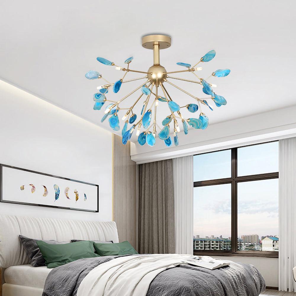 Agate Flake Chandelier | Natural Agate & Metal | Gold Finish