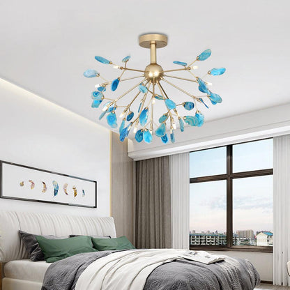 Agate Flake Chandelier | Natural Agate & Metal | Gold Finish