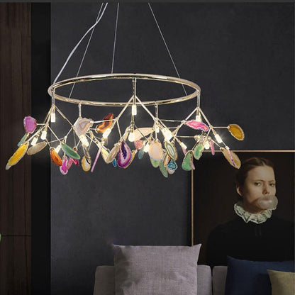 Agate Flake Chandelier | Natural Agate & Metal | Gold Finish