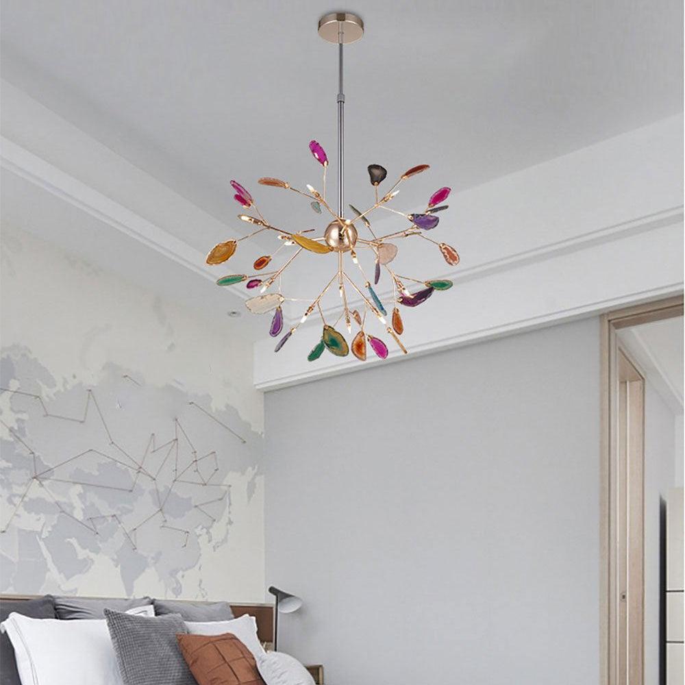 Agate Flake Chandelier | Natural Agate & Metal | Gold Finish