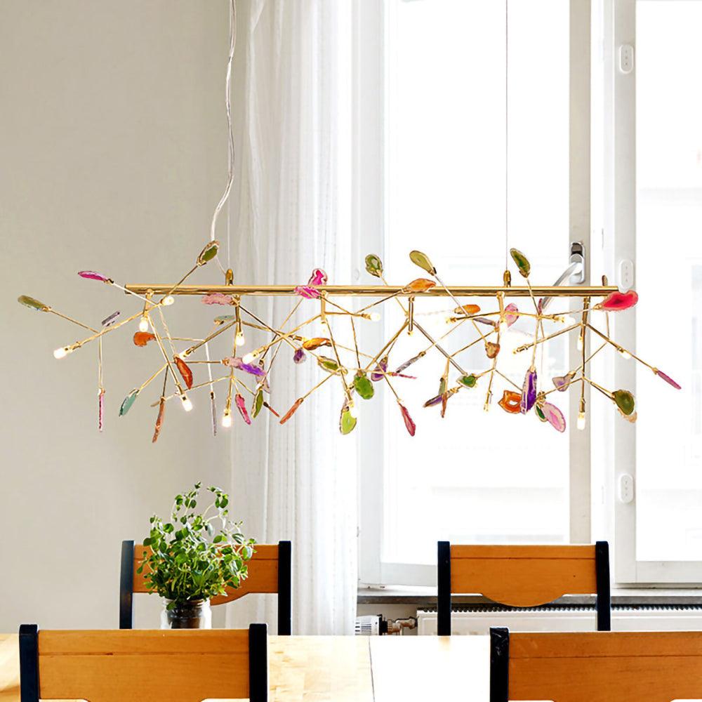 Agate Flake Chandelier | Natural Agate & Metal | Gold Finish