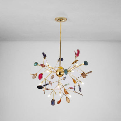 Agate Flake Chandelier | Natural Agate & Metal | Gold Finish