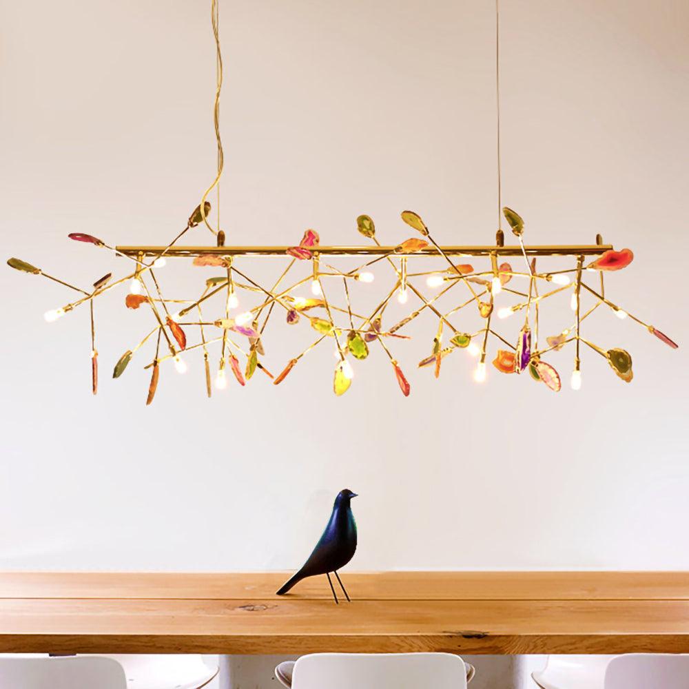 Agate Flake Chandelier | Natural Agate & Metal | Gold Finish