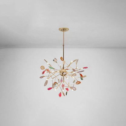 Agate Flake Chandelier | Natural Agate & Metal | Gold Finish