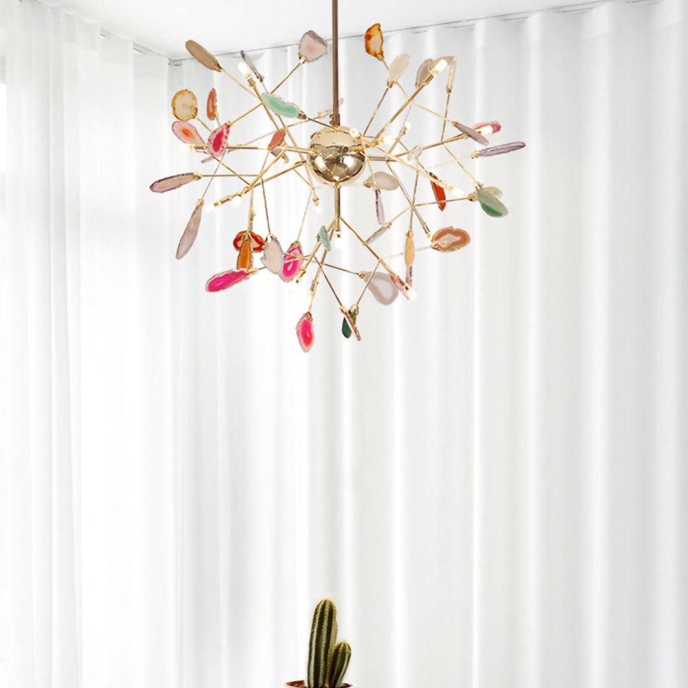 Agate Flake Chandelier | Natural Agate & Metal | Gold Finish