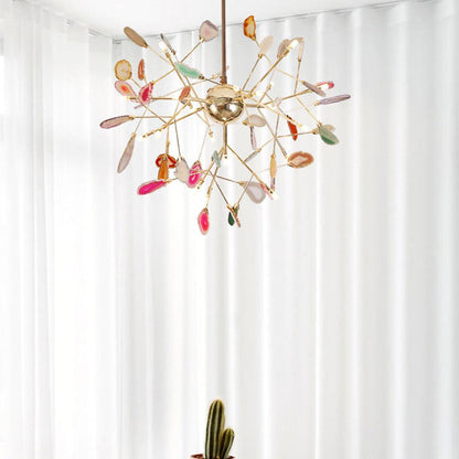 Agate Flake Chandelier | Natural Agate & Metal | Gold Finish