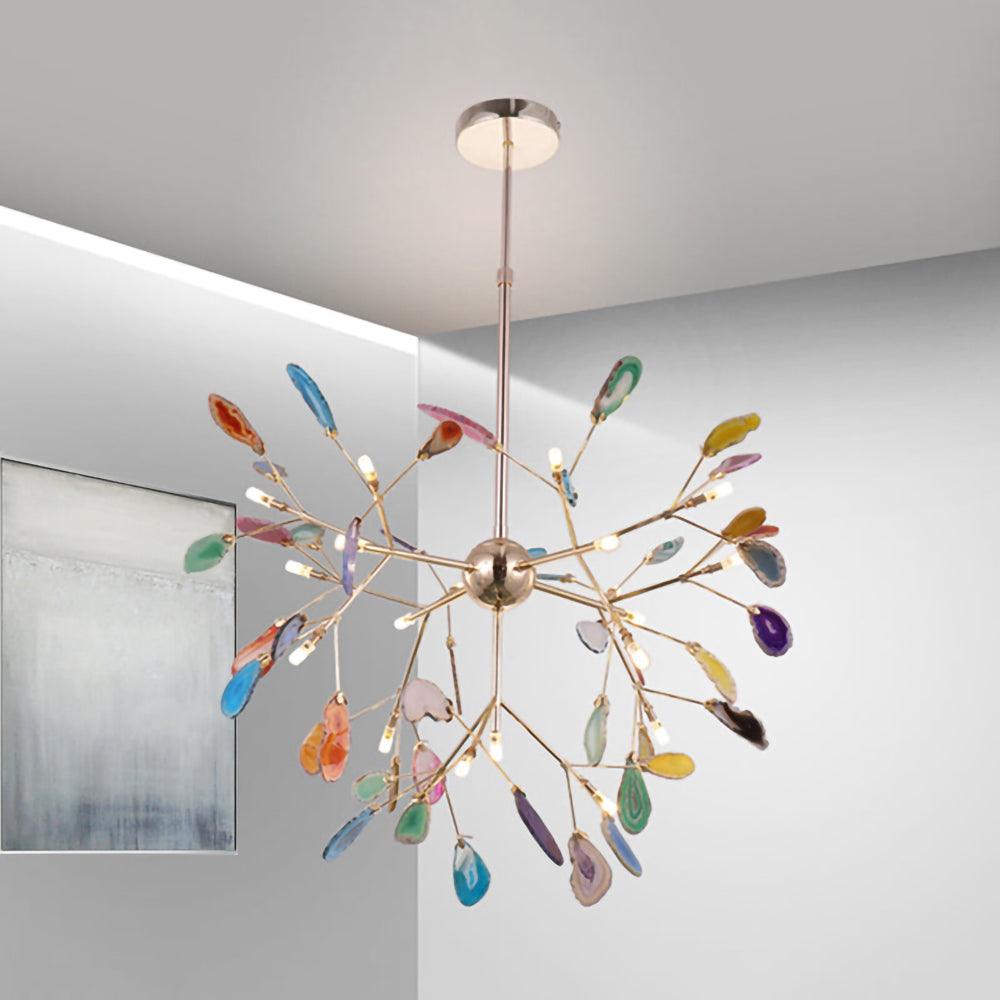 Agate Flake Chandelier | Natural Agate & Metal | Gold Finish