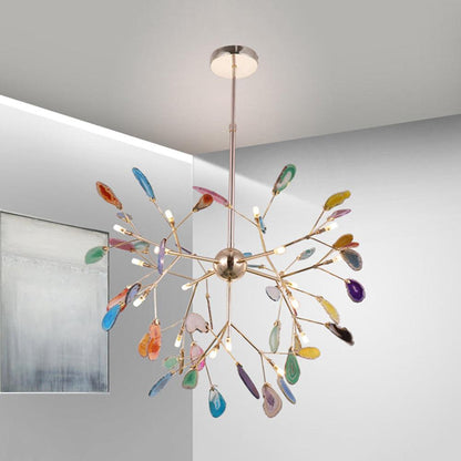 Agate Flake Chandelier | Natural Agate & Metal | Gold Finish