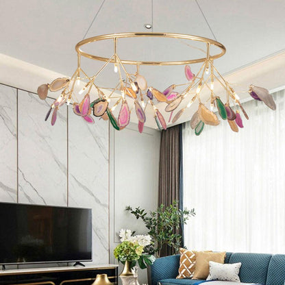 Agate Flake Chandelier | Natural Agate & Metal | Gold Finish
