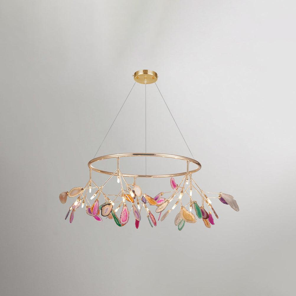 Agate Flake Chandelier | Natural Agate & Metal | Gold Finish