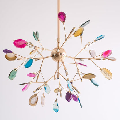 Agate Flake Chandelier | Natural Agate & Metal | Gold Finish