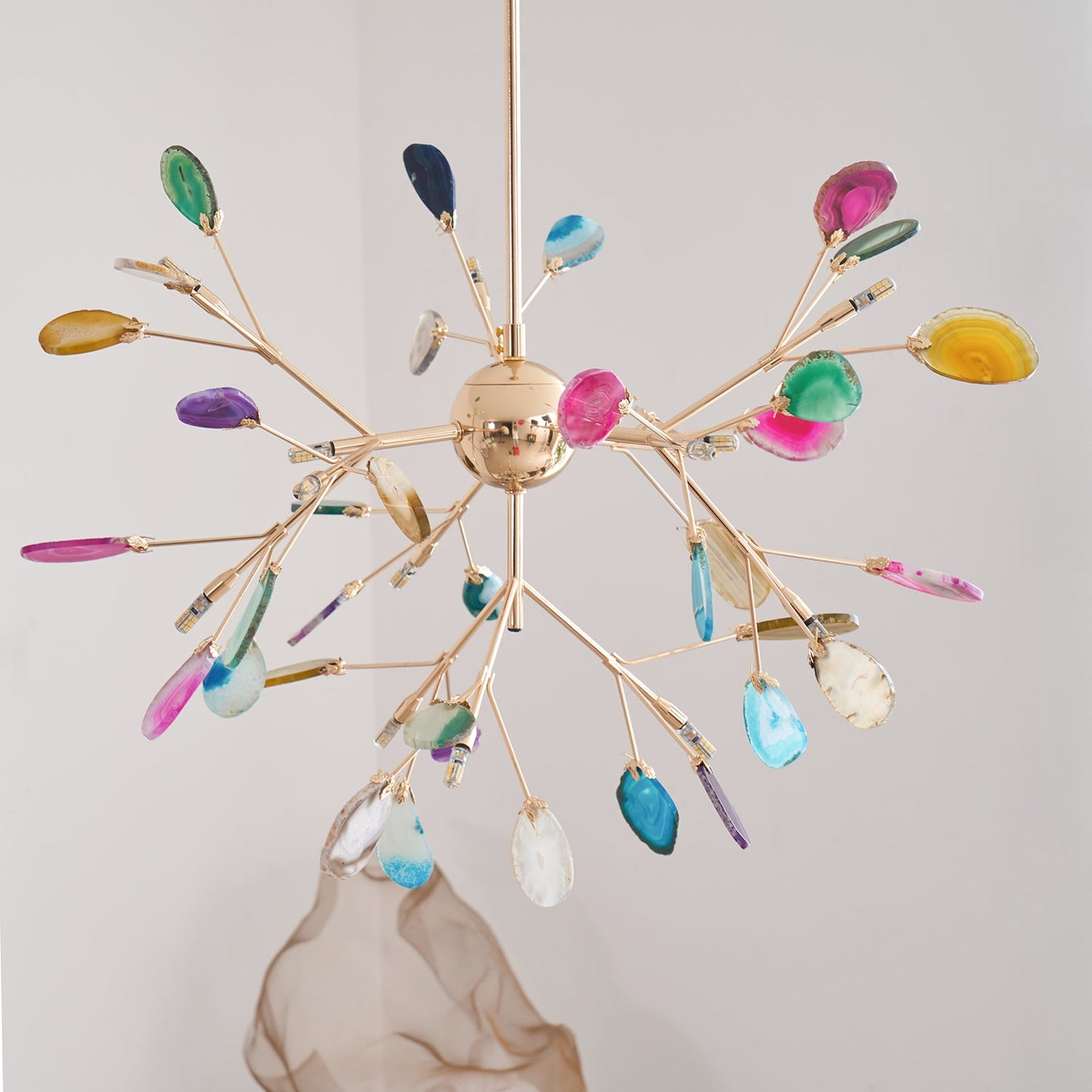 Agate Flake Chandelier | Natural Agate & Metal | Gold Finish