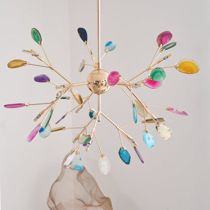 Agate Flake Chandelier | Natural Agate & Metal | Gold Finish