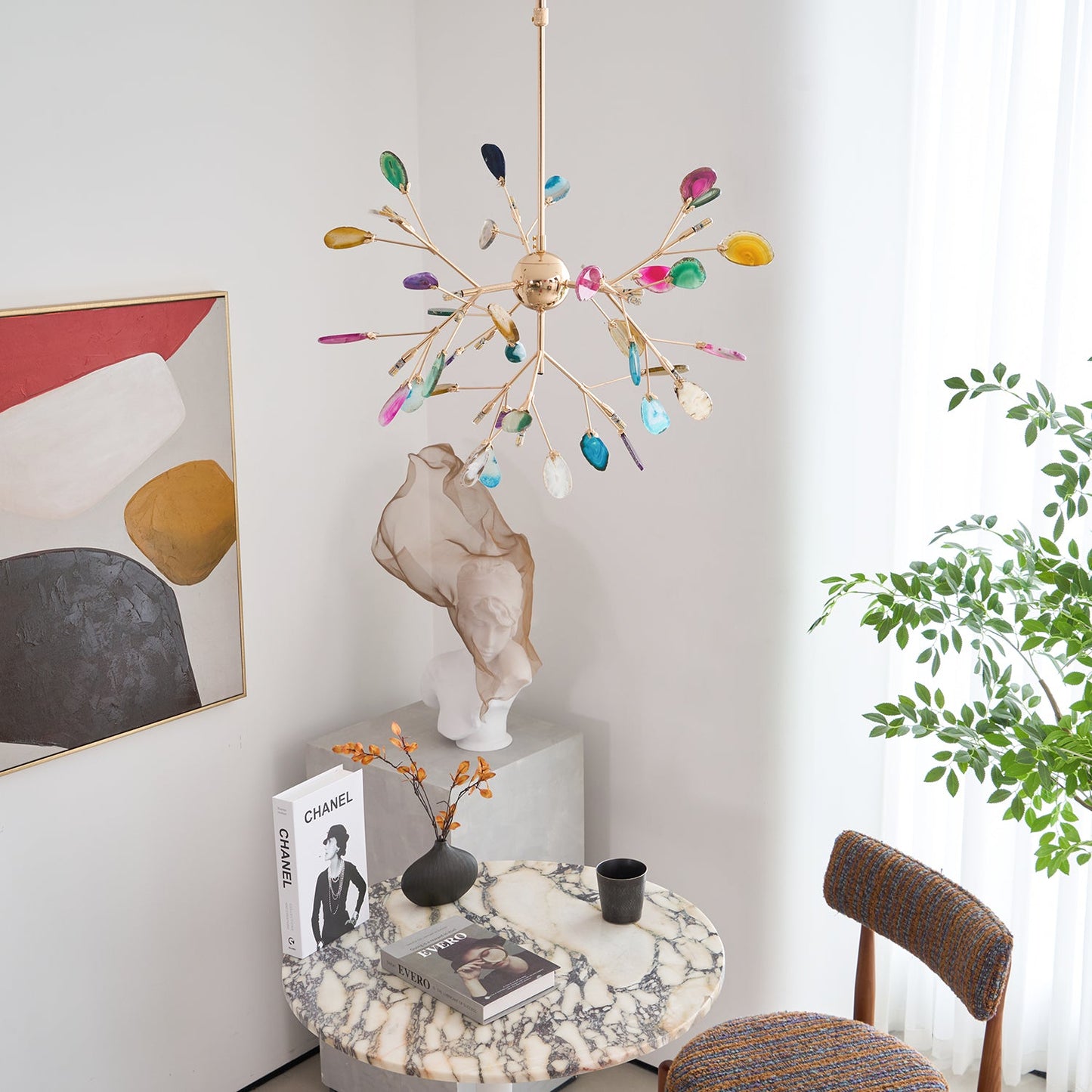 Agate Flake Chandelier | Natural Agate & Metal | Gold Finish