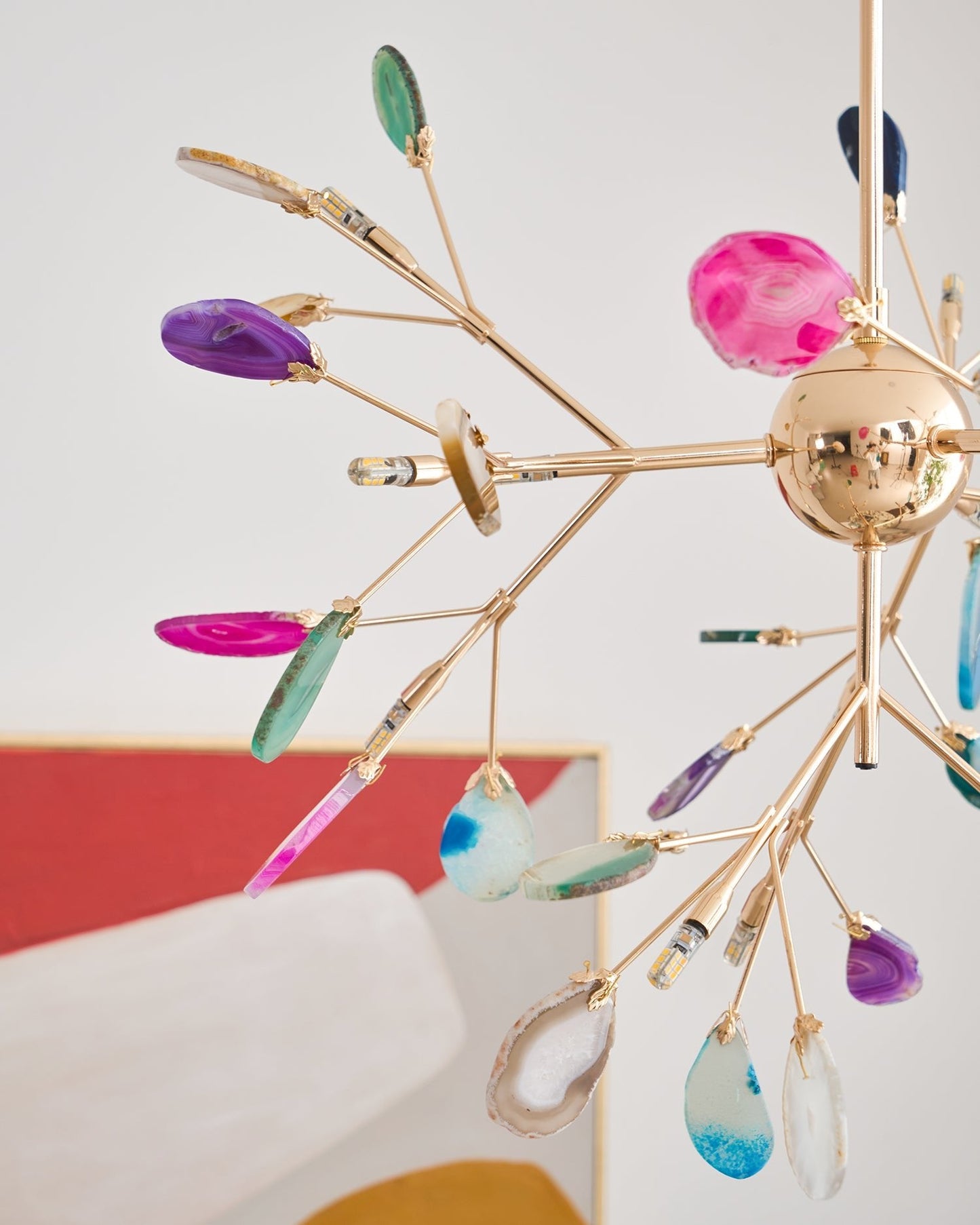 Agate Flake Chandelier | Natural Agate & Metal | Gold Finish