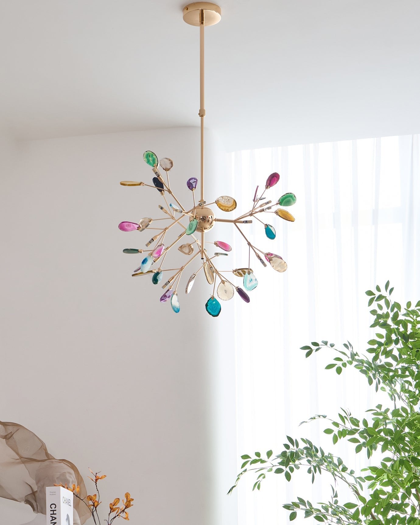 Agate Flake Chandelier | Natural Agate & Metal | Gold Finish