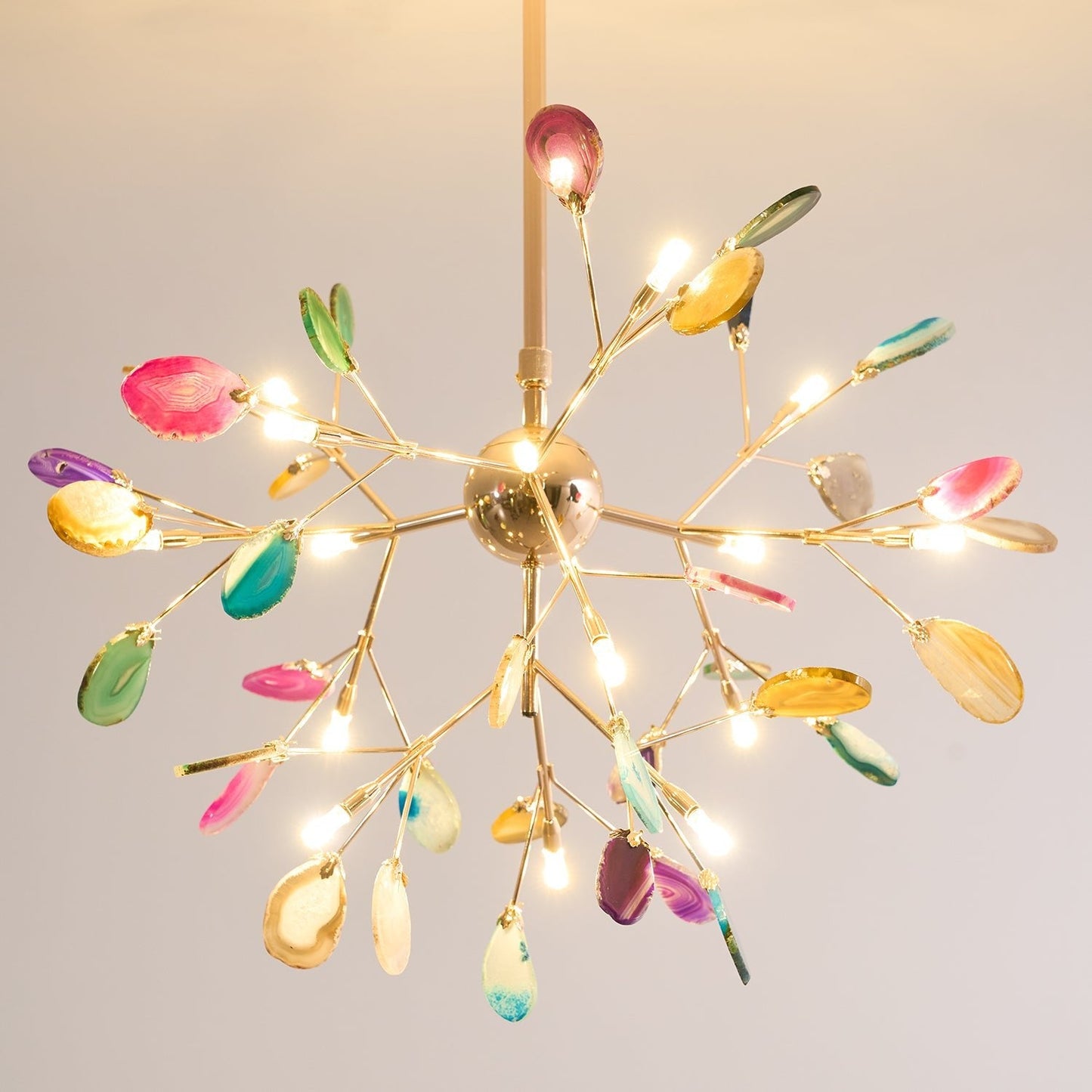 Agate Flake Chandelier | Natural Agate & Metal | Gold Finish
