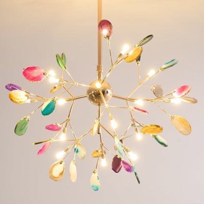 Agate Flake Chandelier | Natural Agate & Metal | Gold Finish