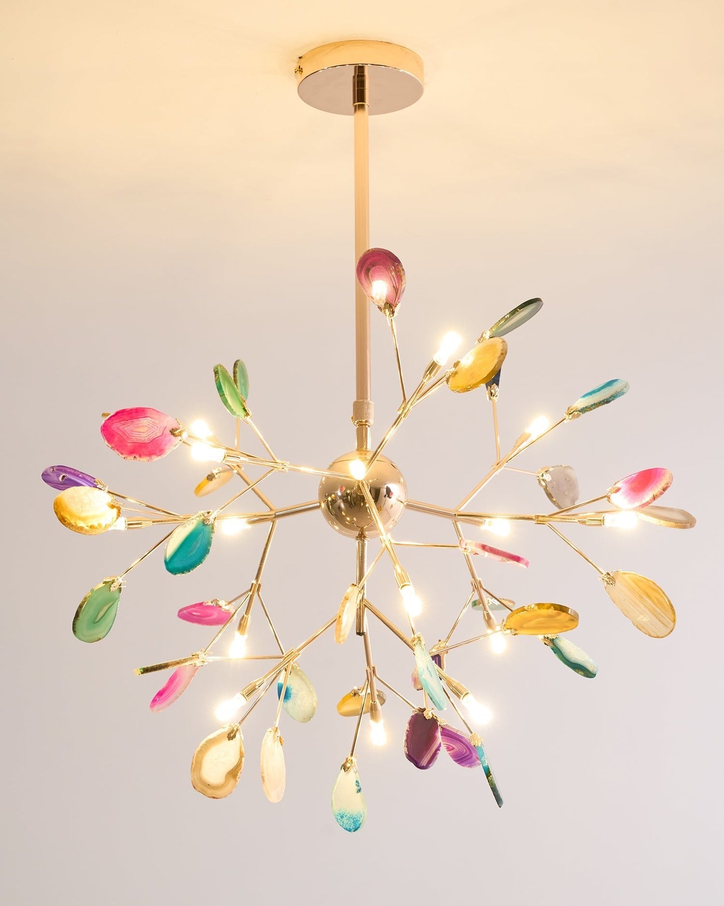 Agate Flake Chandelier | Natural Agate & Metal | Gold Finish