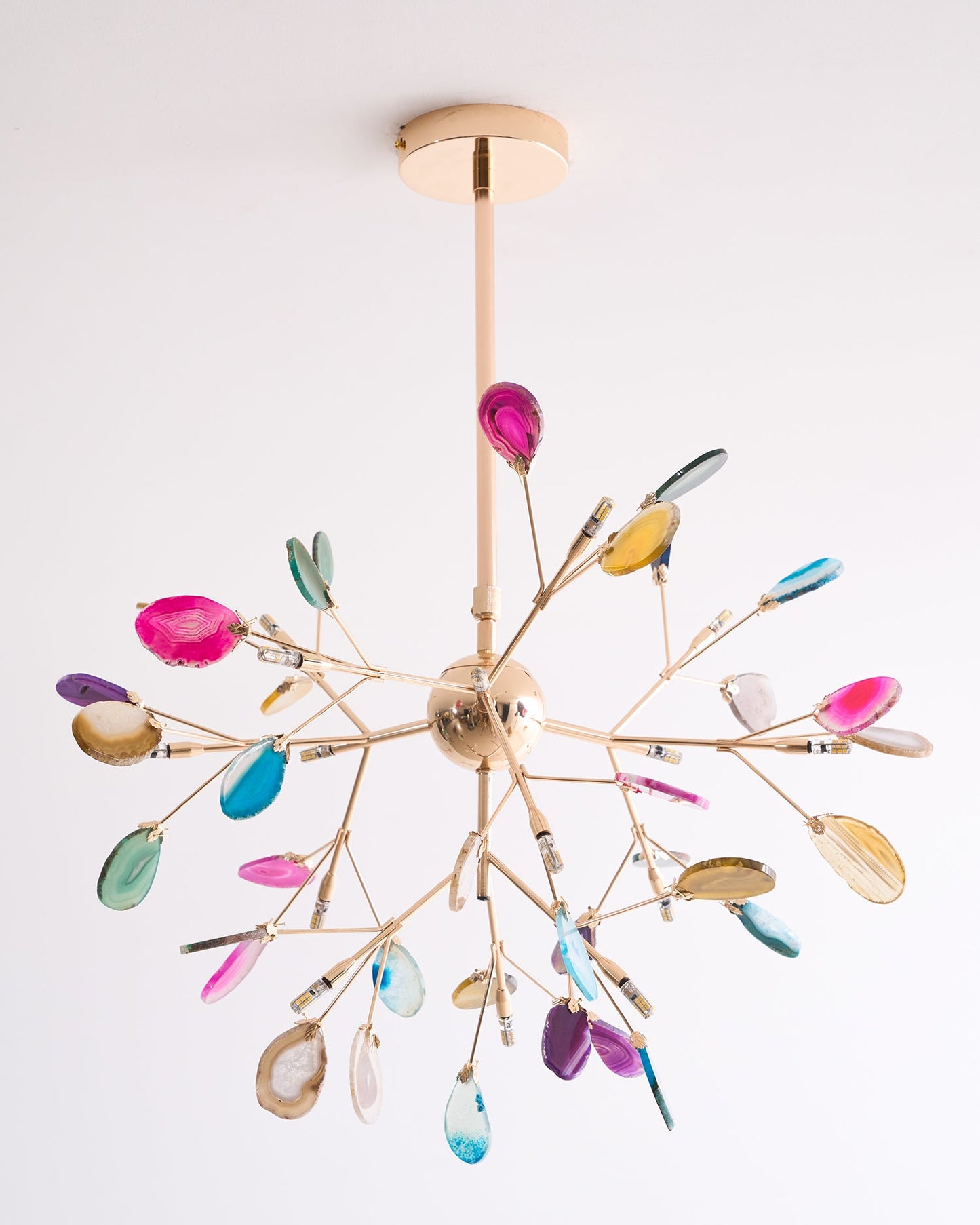 Agate Flake Chandelier | Natural Agate & Metal | Gold Finish