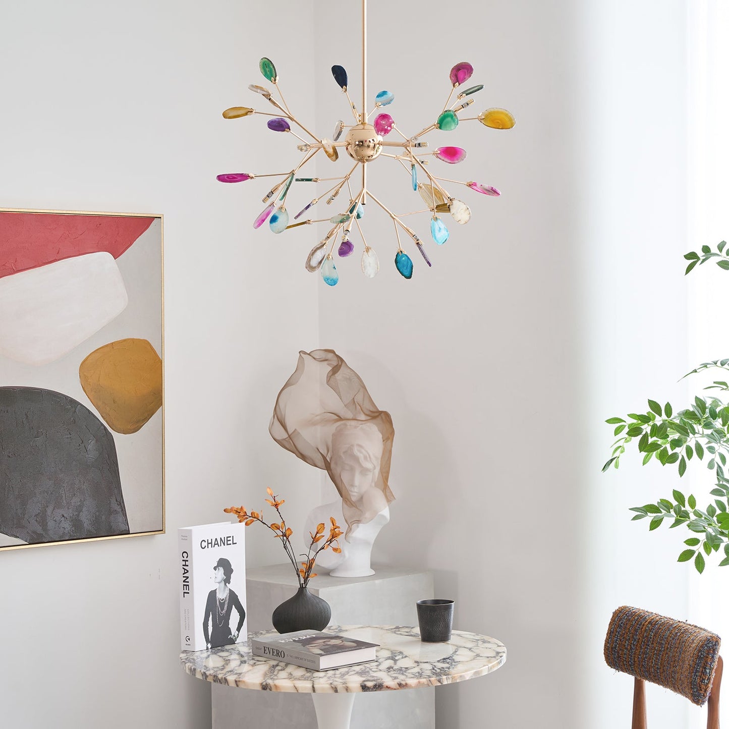 Agate Flake Chandelier | Natural Agate & Metal | Gold Finish