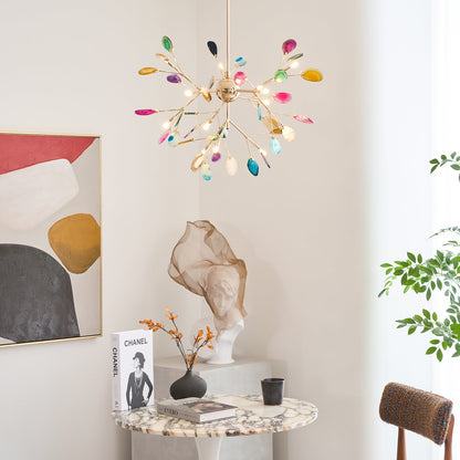 Agate Flake Chandelier | Natural Agate & Metal | Gold Finish