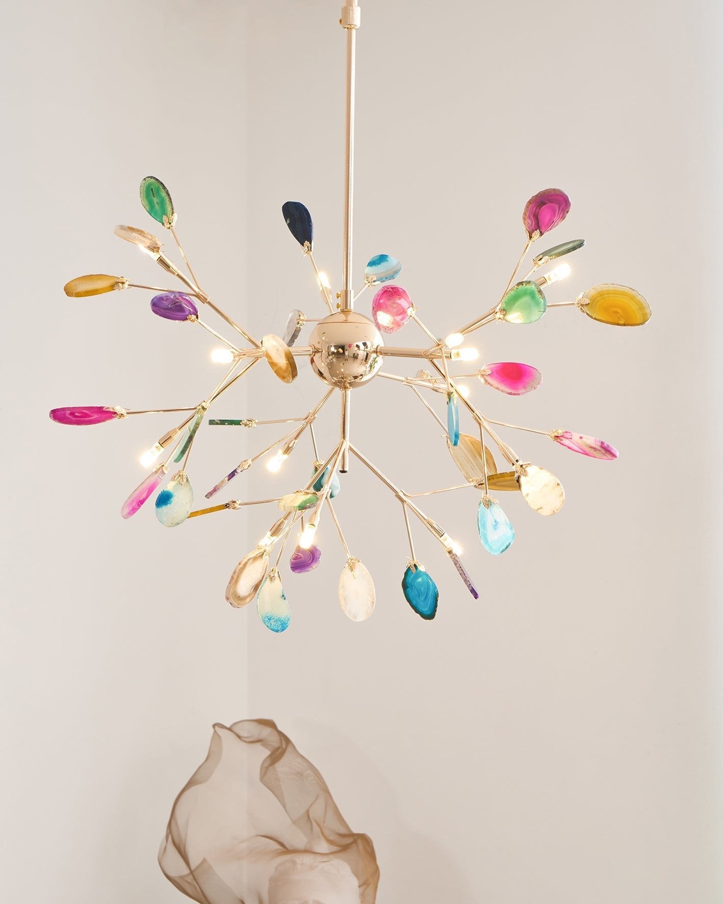 Agate Flake Chandelier | Natural Agate & Metal | Gold Finish
