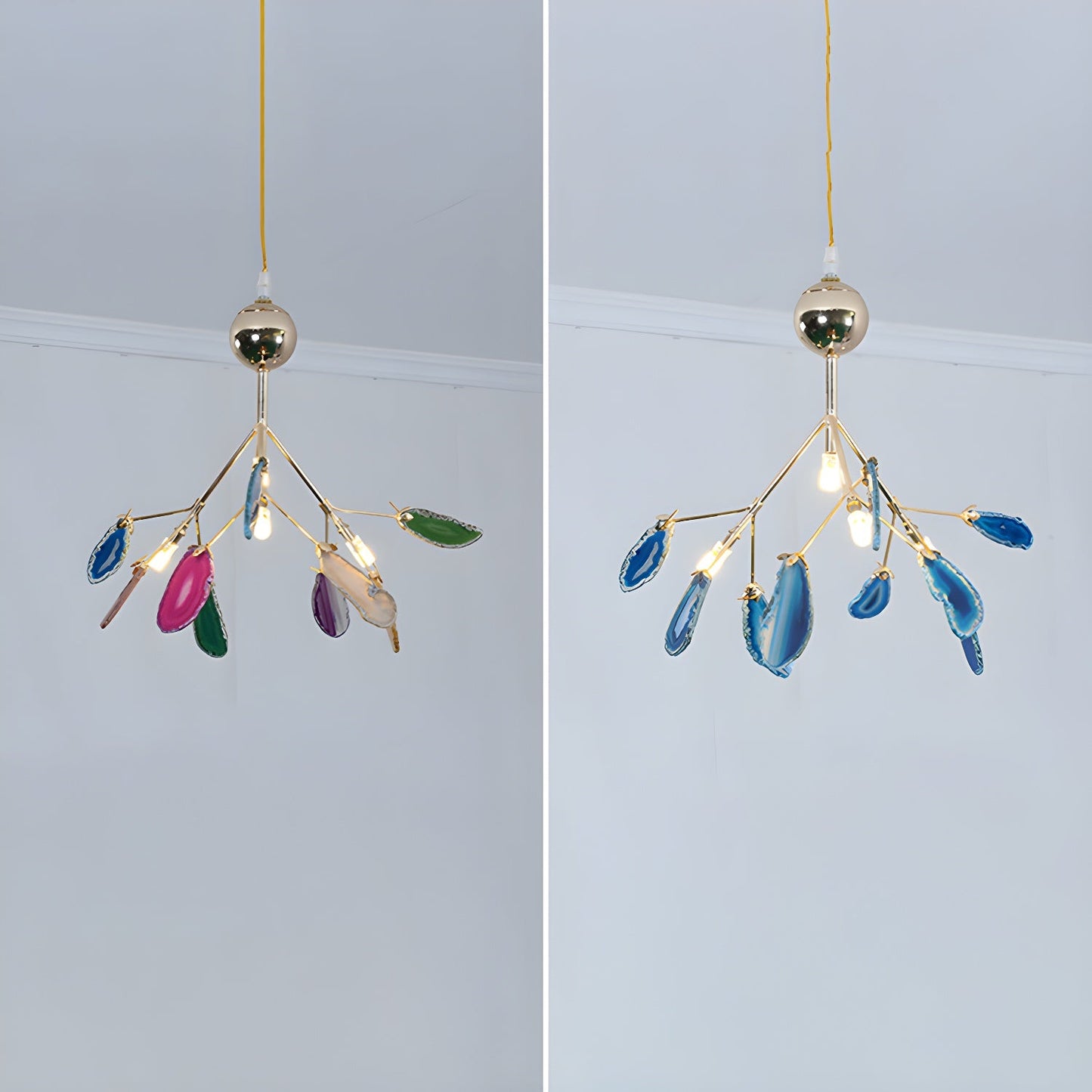 Agate Flake Chandelier | Natural Agate & Metal | Gold Finish