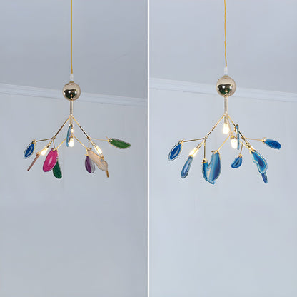Agate Flake Chandelier | Natural Agate & Metal | Gold Finish