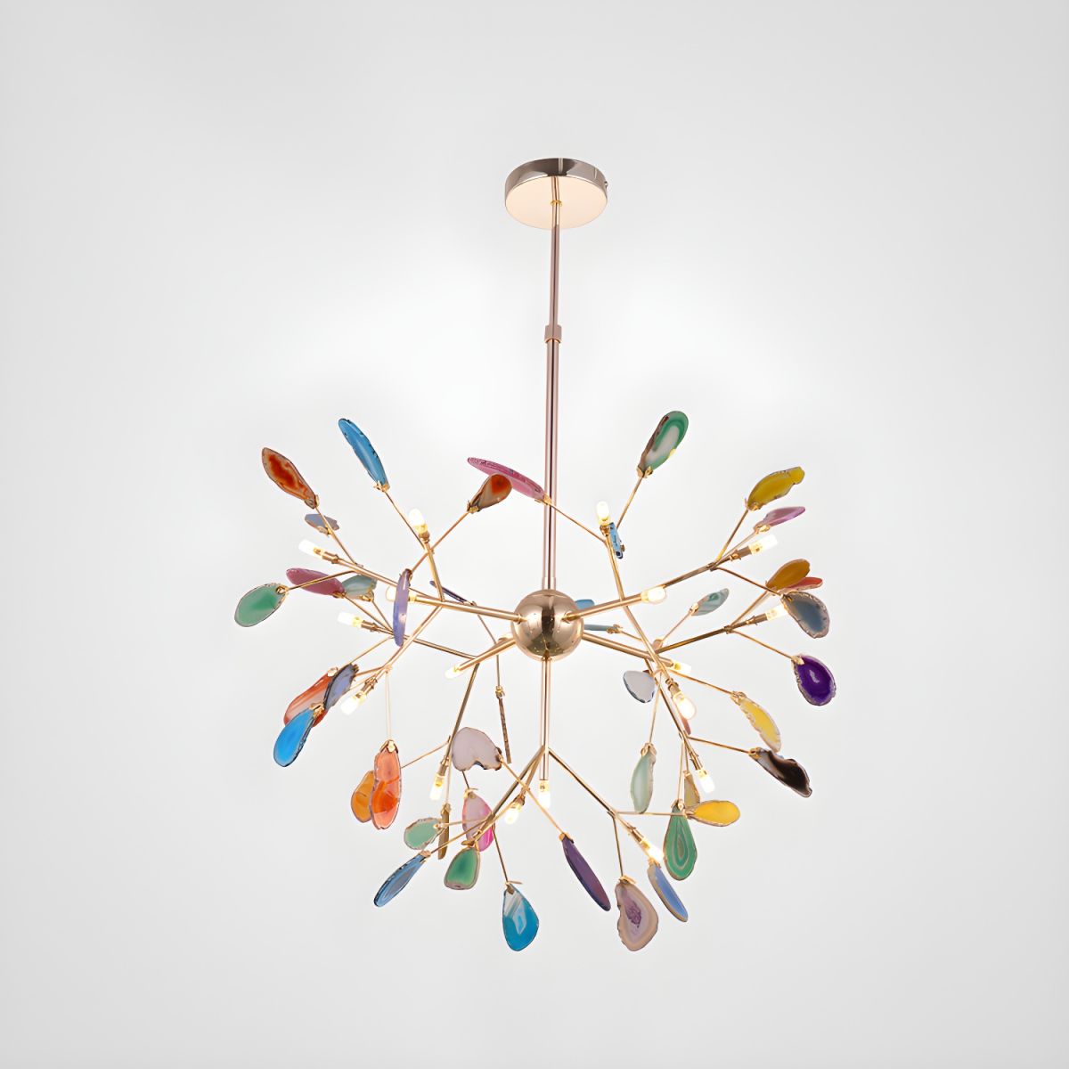 Agate Flake Chandelier | Natural Agate & Metal | Gold Finish